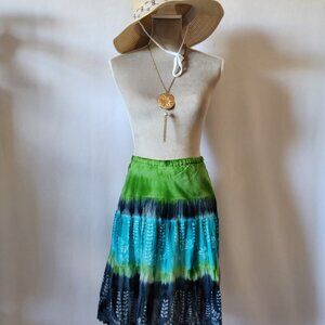 Lola P Women's Size 18 Tie Dye Crochet Lace Gauzy Elastic Waist Lined Midi Skirt